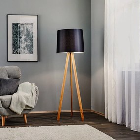 Lampada da terra Quitani Alos, rovere, chintz nero, treppiede