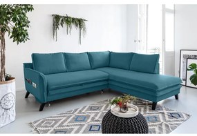 Divano letto angolare turchese L, angolo destro Charming Charlie - Miuform