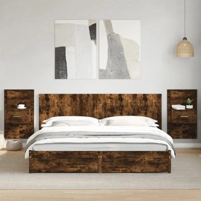 Testiera Per Letto Con Comodini Rovere Fumo 200 Cm Multistrato /