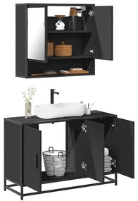 Set Mobili Da Bagno 2 Pz Nero İn Legno Multistrato /