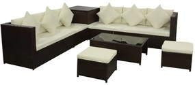 Set divani da giardino 8 pz con cuscini in polyrattan marrone