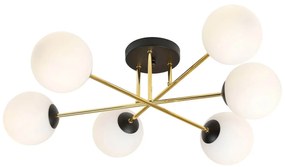 Lampadario Magnum Nero e Oro con 6 Sfere Satinate E14 da soffitto