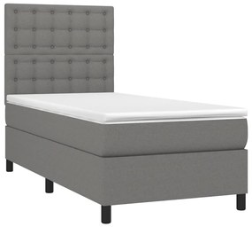 Letto a molle materasso e led grigio scuro 90x190 cm in tessuto