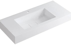 Lavabo integrale rettangolare vasca centrale L 100.5 x H 15 x P 46 cm in resina bianco