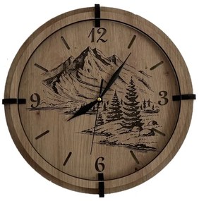 Li-Go 23676/DUB5 - Orologio in legno 1xAA Ø 32 cm rovere/montagne