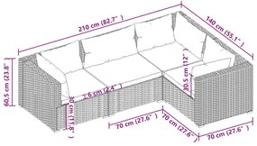 Set divani da giardino 4 pz con cuscini in polyrattan nero