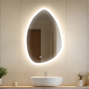 Specchio irregolare con illuminazione, 64×94 cm, bicolore, interruttore touch, tappetino riscaldante