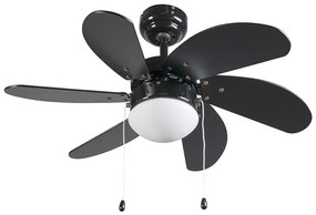 Ventilatore da soffitto nero con stampa legno 80 cm con cordino - Fresh