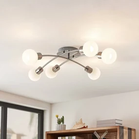 Lindby plafoniera Agmar, color nichel, vetro, a 6 luci, E14