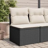 Divano Giardino Senza Braccioli con Cuscini Nero in Polyrattan 366011