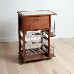 Carrello portafrutta portapane e bottigliera NOCE