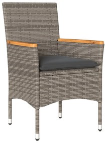 Set pranzo giardino 5 pz con cuscini grigio polyrattan acacia