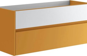 Mobile da bagno sospeso sotto lavabo Niwa 2 cassetti ideale per doppia vasca L119.5 x H50 x P45.5cm senape e bianco cannettato