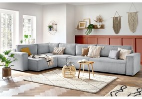 Divano angolare in velluto a coste grigio chiaro, angolo sinistro Nihad modular - Bobochic Paris