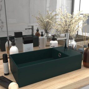 Lavandino Con Troppopieno İn Ceramica Verde Scuro /