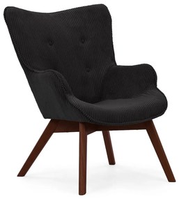 Poltrona con poggiapiedi nera con rivestimento in velluto a coste Niko – Ropez