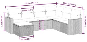 Set divani da giardino 7pz con cuscini grigio chiaro polyrattan