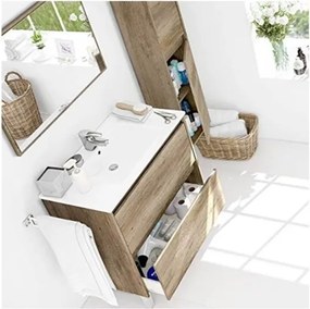 Mobile bagno 80 cm con colonna, lavabo e specchio rovere - Dakota 94611