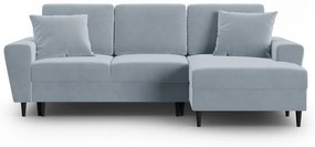 Divano angolare azzurro allungabile e con contenitore (con penisola a destra/con chaise lounge) con rivestimento in velluto Kyoto – Cosmopolitan Design