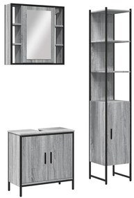 Set mobili da bagno 3 pz grigio sonoma in legno multistrato