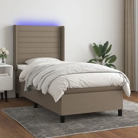 Letto a molle con materasso e led tortora 90x190 cm in tessuto