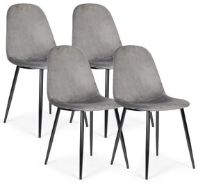 Set di 4 sedie in velluto grigio per sala da pranzo e soggiorno