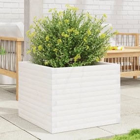 Fioriera Da Giardino Bianca 60x60x46 Cm Legno Massello Di Pino /