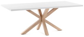 Kave Home - Tavolo Argo di melammina con finitura bianca e gambe in acciaio effetto legno 200 x 100 cm