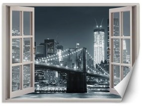 Carta Da Parati, Finestra vista New York City Ponte di Brooklyn bianco nero