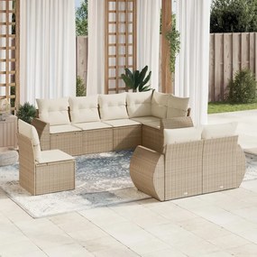 Set Divano da Giardino 8 pz con Cuscini Beige in Polyrattan