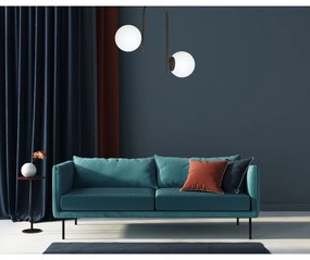 Lampadario 2 Luci Rama In Acciaio Nero A Bracci E Sfere In Vetro Opalino