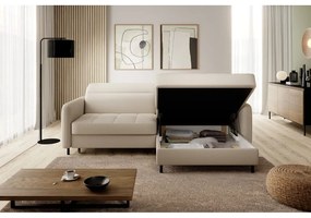 Divano angolare beige allungabile/con contenitore (con penisola a destra/con chaise lounge) e rivestimento in velluto Gomsi – ELTAP