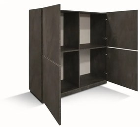 Credenza FAVIGNANA in legno, finitura in acciaio ossidato, piano effetto marmo statuario, 136&#215;50 cm