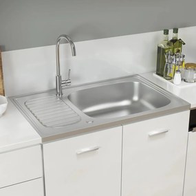 Lavello Da Cucina Con Scarico Argento 800x500x155 İn Acciaio /