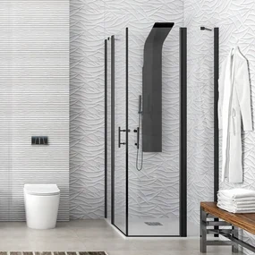 Kamalu - Cabina doccia nera 80x80 doppio battente | KPX1000N