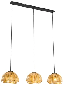 Lampada a sospensione orientale nera con bambù naturale 3 luci - Pua