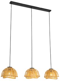 Lampada a sospensione orientale nera con bambù naturale a 3 luci - Pua