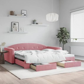 Divano Letto Estraibile Con Cassetti Rosa 100x200 Cm Velluto /