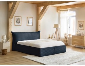 Letto matrimoniale in blu scuro imbottito con spazio contenitivo con griglia inclusa 180x200 cm Jade – Bobochic Paris