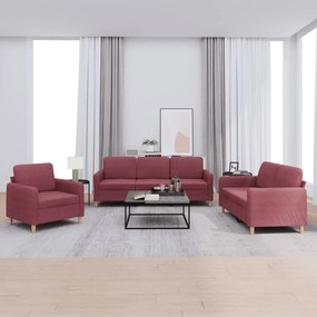 Set Di Divani 3 Pz Con Cuscini Rosso Vino İn Tessuto /
