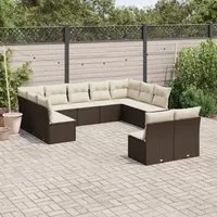 Set Divani da Giardino 11 pz con Cuscini Polyrattan Marrone 3218353