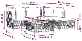 Set Salotto da Giardino 5 pz con Cuscini in Acciaio Bianco