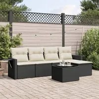 Set Divano da Giardino 6 pz con Cuscini Nero in Polyrattan 3252433