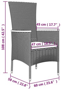 Sedie da Giardino con Cuscini 4 pz in Polyrattan Grigie