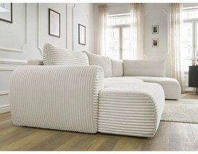 Divano angolare color crema allungabile (con penisola a sinistra/a forma di "U") con rivestimento in velluto a coste Lucien – Bobochic Paris