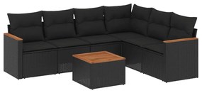 Set divani da giardino con cuscini 7pz nero polyrattan