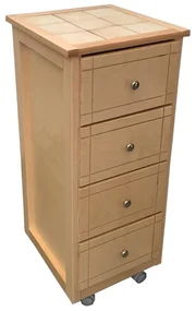 Carrello cassettiera GIADA Mini con piano in piastrelle e legno Naturale