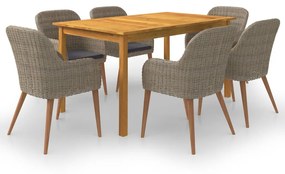 Set mobili da pranzo per giardino 7 pz marrone