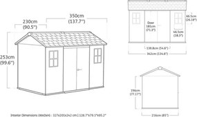 Casetta Da Giardino In Resina 350x230x254H Cm Oakland 1175SD Grigio Keter