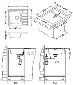 ALVEUS 1098940 - Lavello della cucina ZOOM 61,5x50 cm satin, per montaggio superiore